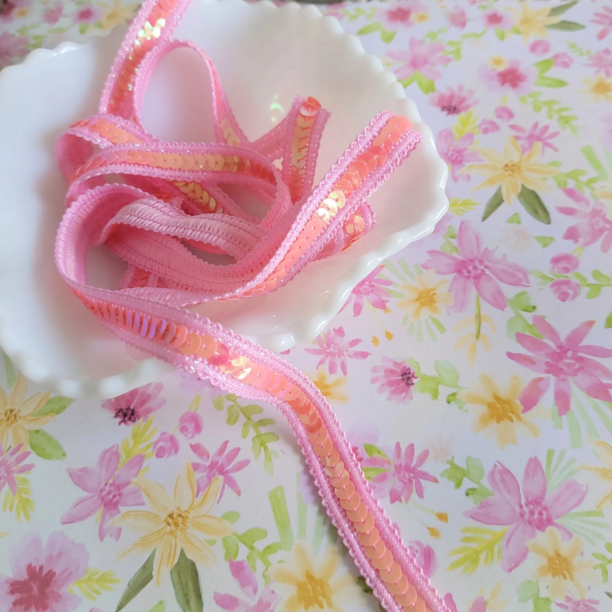 2 Yards - Candy Pink, Sequin Trim