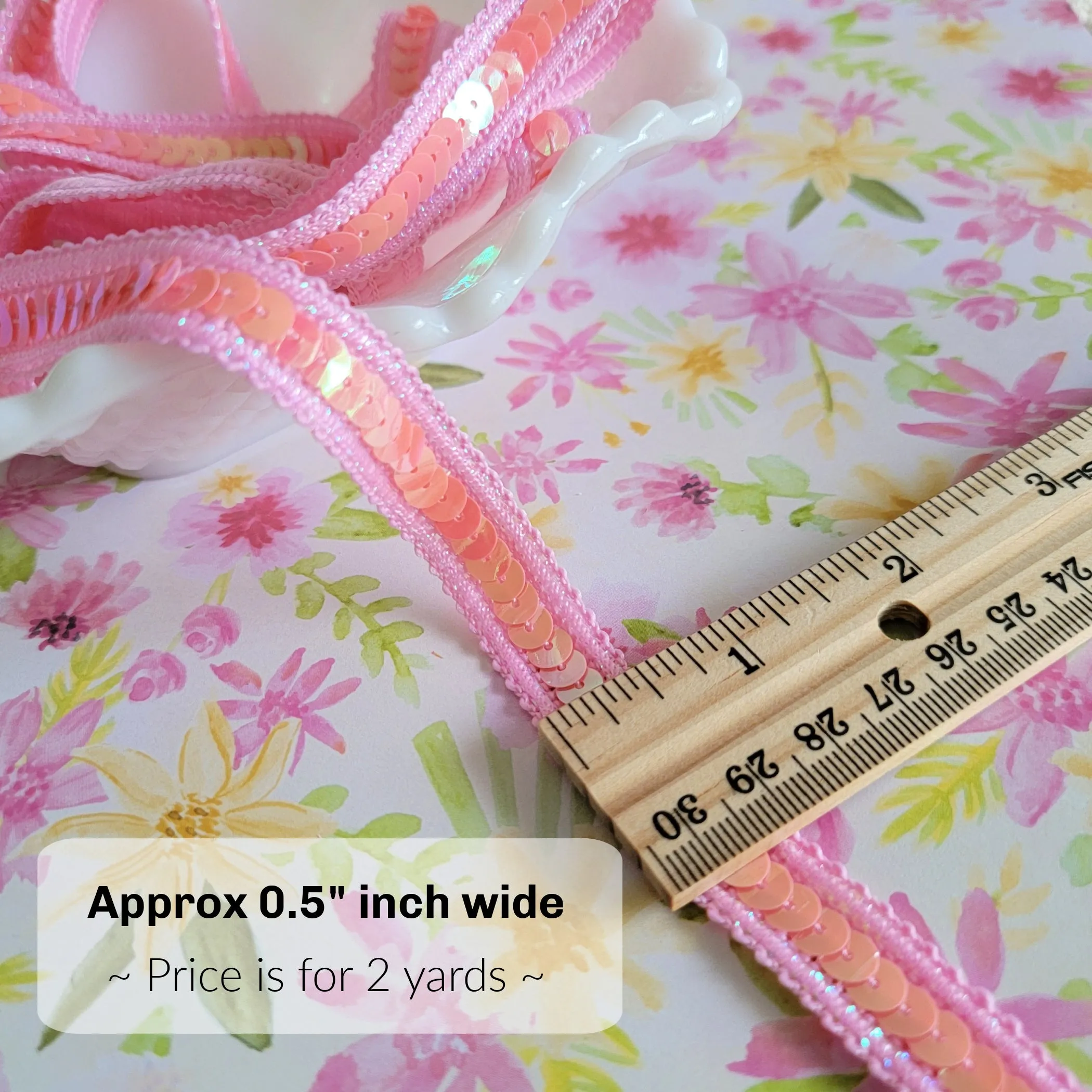 2 Yards - Candy Pink, Sequin Trim