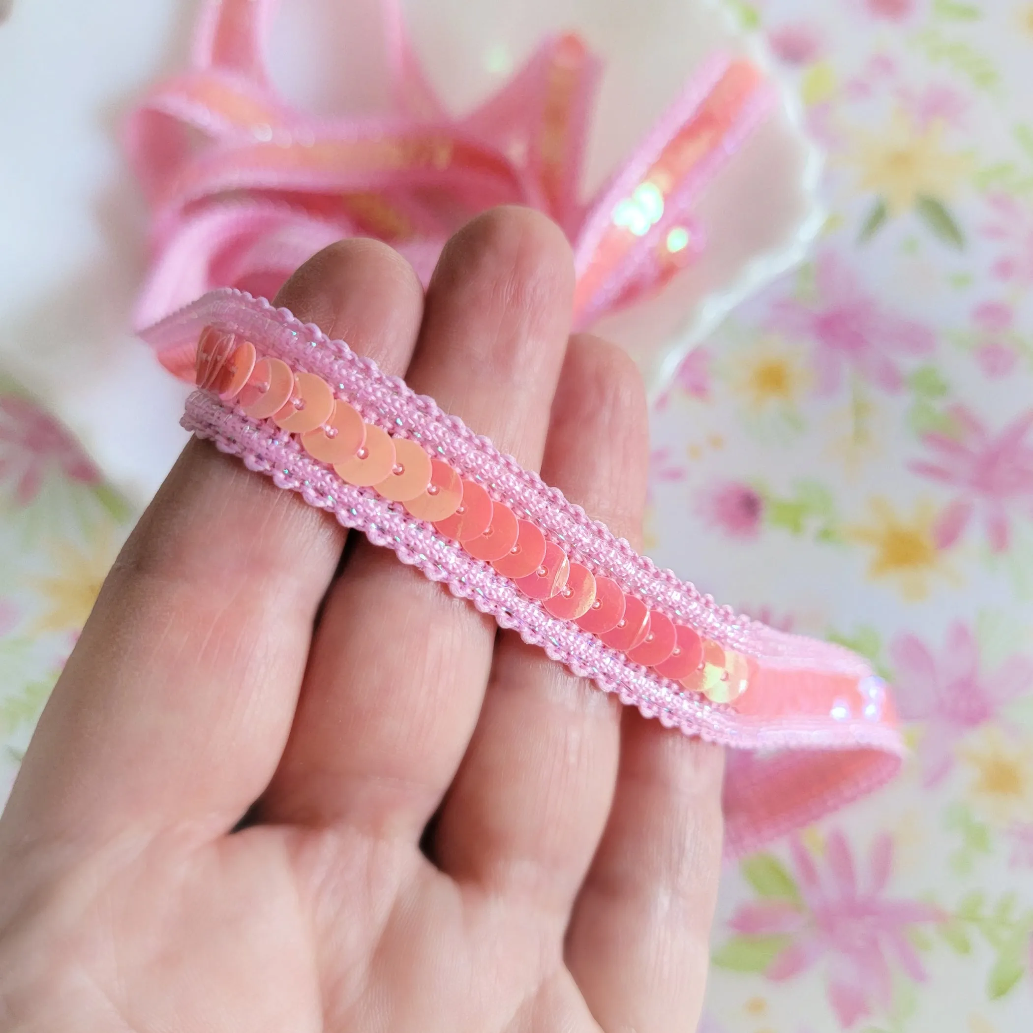 2 Yards - Candy Pink, Sequin Trim