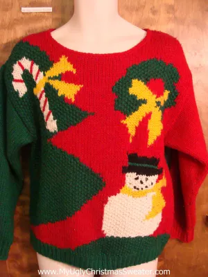 Best 80s Snowman and Candycane Ugliest Christmas Sweater