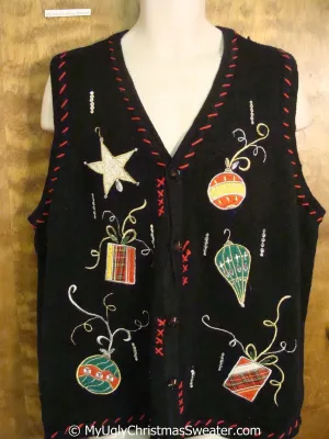 Cheap Black Christmas Sweater Vest with Ornaments