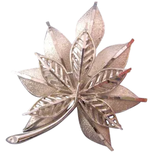 Coro Tailored Silvertone Double Leaf Brooch