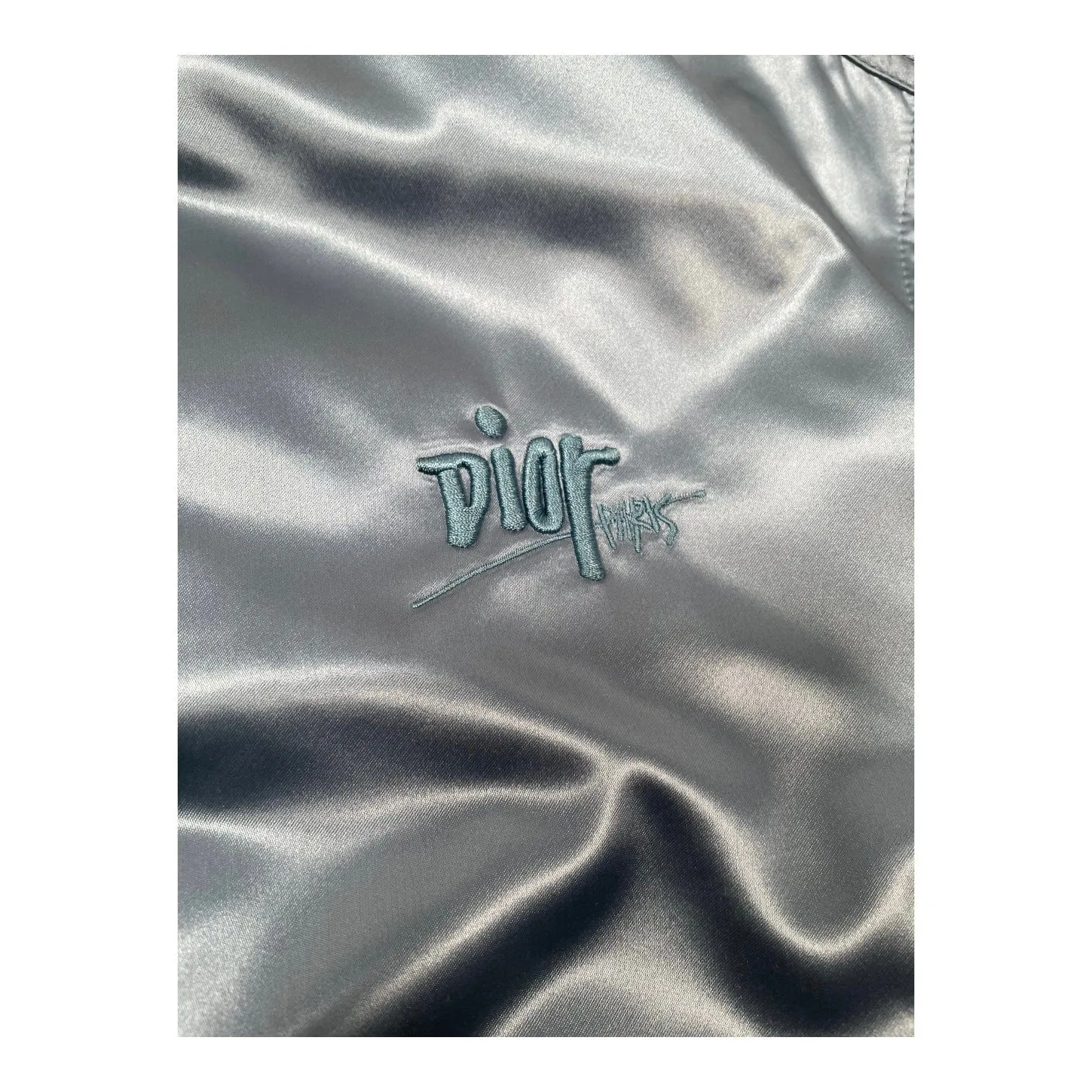 Dior x Shawn Stussy Satin Bomber Jacket Blue Pre-Owned