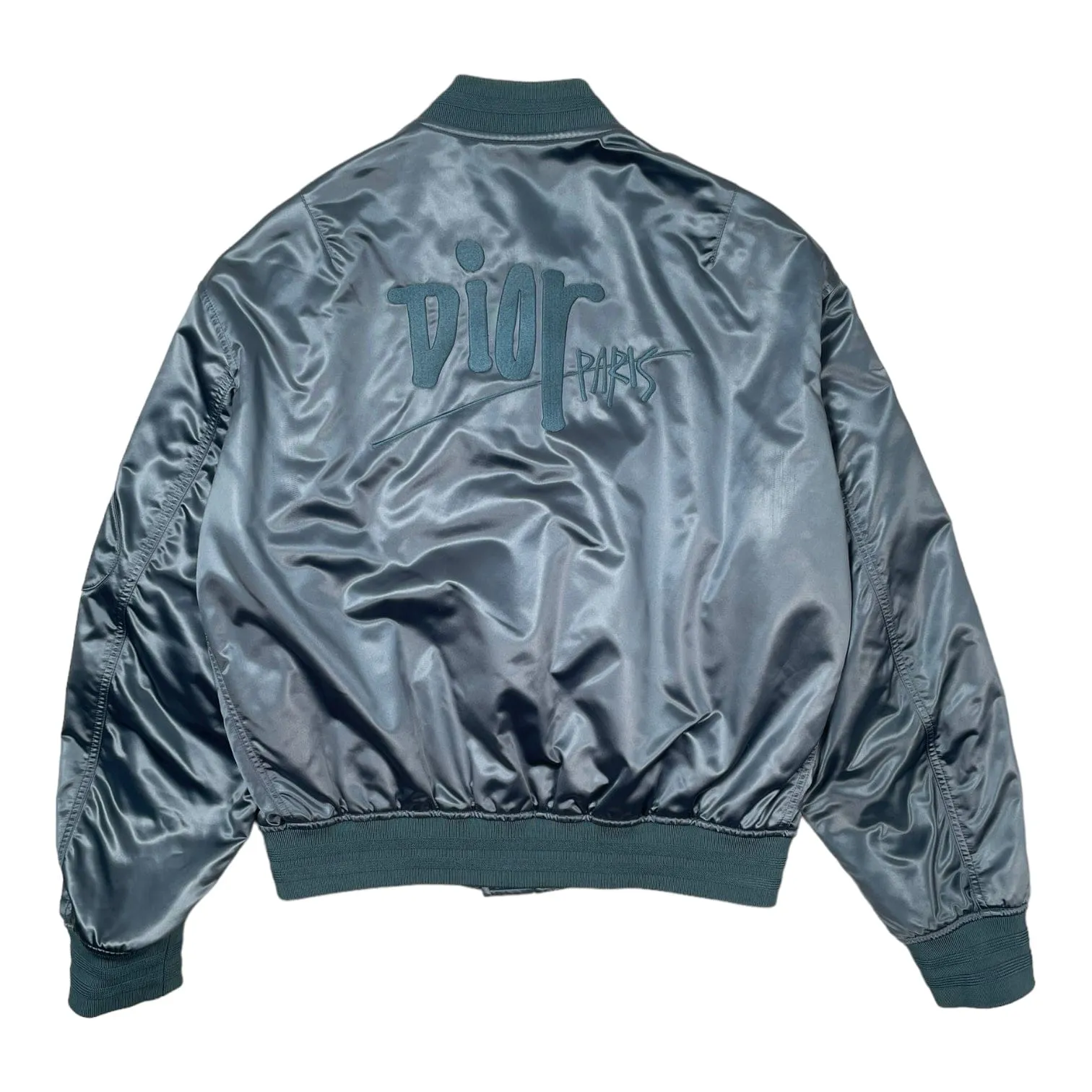 Dior x Shawn Stussy Satin Bomber Jacket Blue Pre-Owned