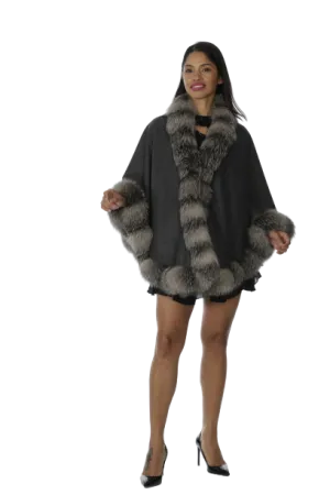 Grey Cashmere Cape with Silver Fox