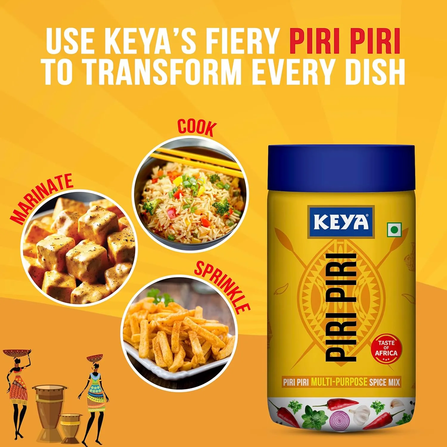 Keya Piri Piri | Peri Peri | Exotic Spice Mix | Multi-purpose Seasoning | Zero Artifical Colours | No Added MSG | Instant Seasoning Mix |Marinade Mix, Dip Mix, Sprinkler| Perfect for Fries, Sweet Corn, Makhana, Papad, Khichdi| 100g | Pack of 3