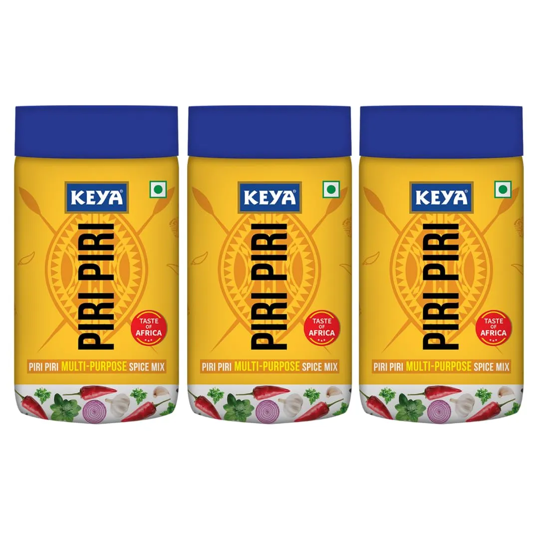 Keya Piri Piri | Peri Peri | Exotic Spice Mix | Multi-purpose Seasoning | Zero Artifical Colours | No Added MSG | Instant Seasoning Mix |Marinade Mix, Dip Mix, Sprinkler| Perfect for Fries, Sweet Corn, Makhana, Papad, Khichdi| 100g | Pack of 3