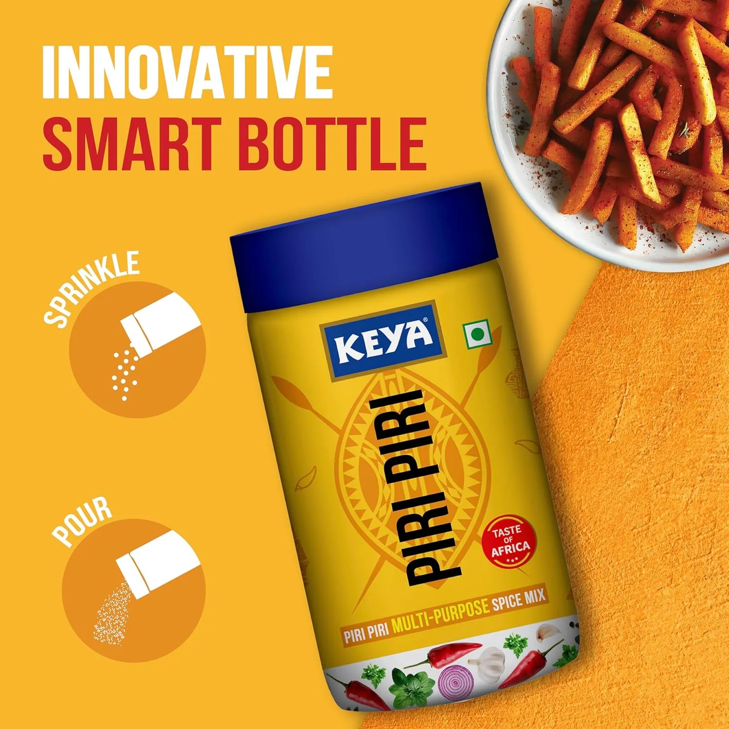 Keya Piri Piri | Peri Peri | Exotic Spice Mix | Multi-purpose Seasoning | Zero Artifical Colours | No Added MSG | Instant Seasoning Mix |Marinade Mix, Dip Mix, Sprinkler| Perfect for Fries, Sweet Corn, Makhana, Papad, Khichdi| 100g | Pack of 3