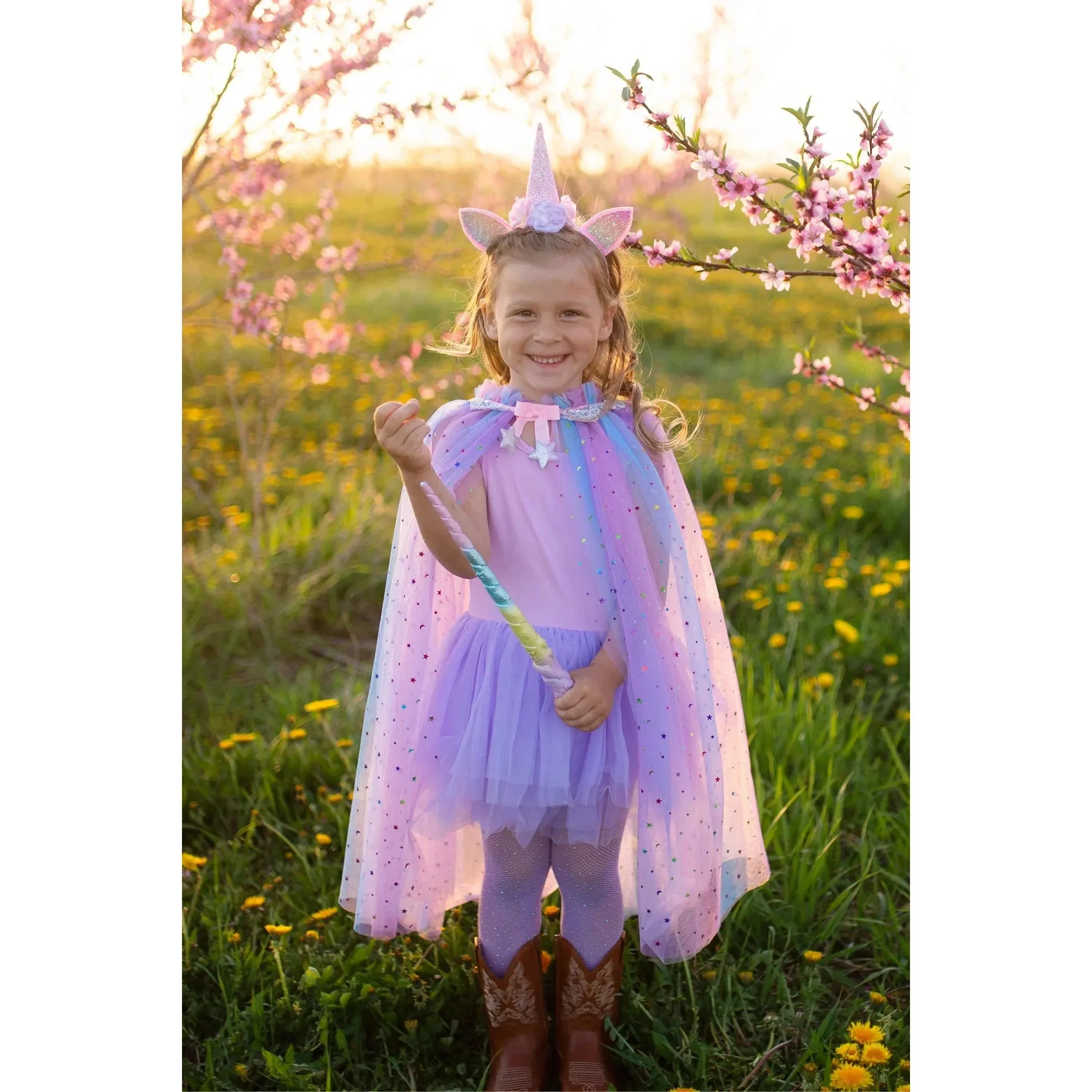 rainbow unicorn cape and headband 4-6