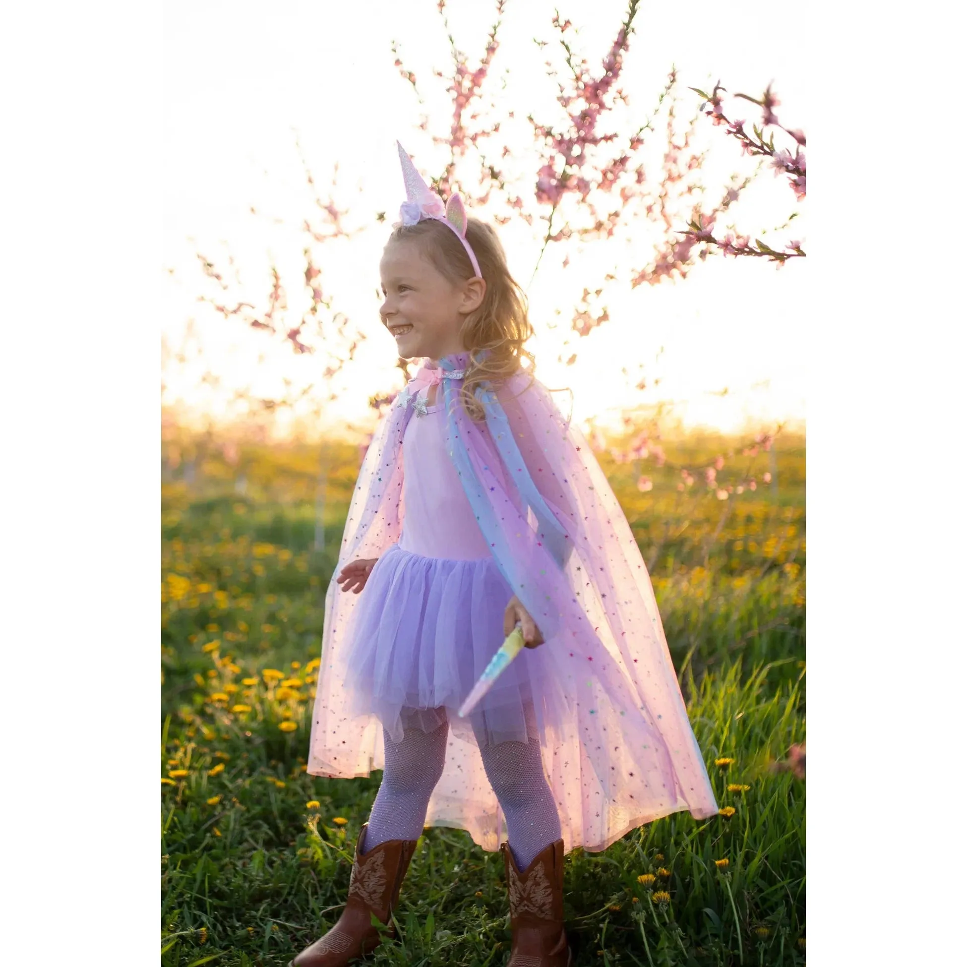 rainbow unicorn cape and headband 4-6