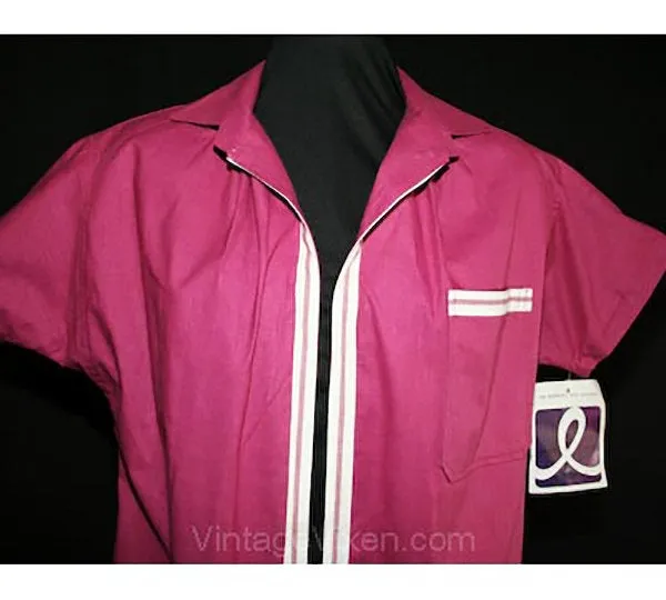 Size 12 Casual Jacket - New Wave 1980s Plum Shirt-Jacket - 80s Does 50s - Purple Cotton Short Sleeve Deadstock - Summer - Bust 38 - 30796-1