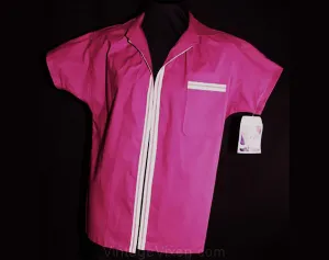 Size 12 Casual Jacket - New Wave 1980s Plum Shirt-Jacket - 80s Does 50s - Purple Cotton Short Sleeve Deadstock - Summer - Bust 38 - 30796-1