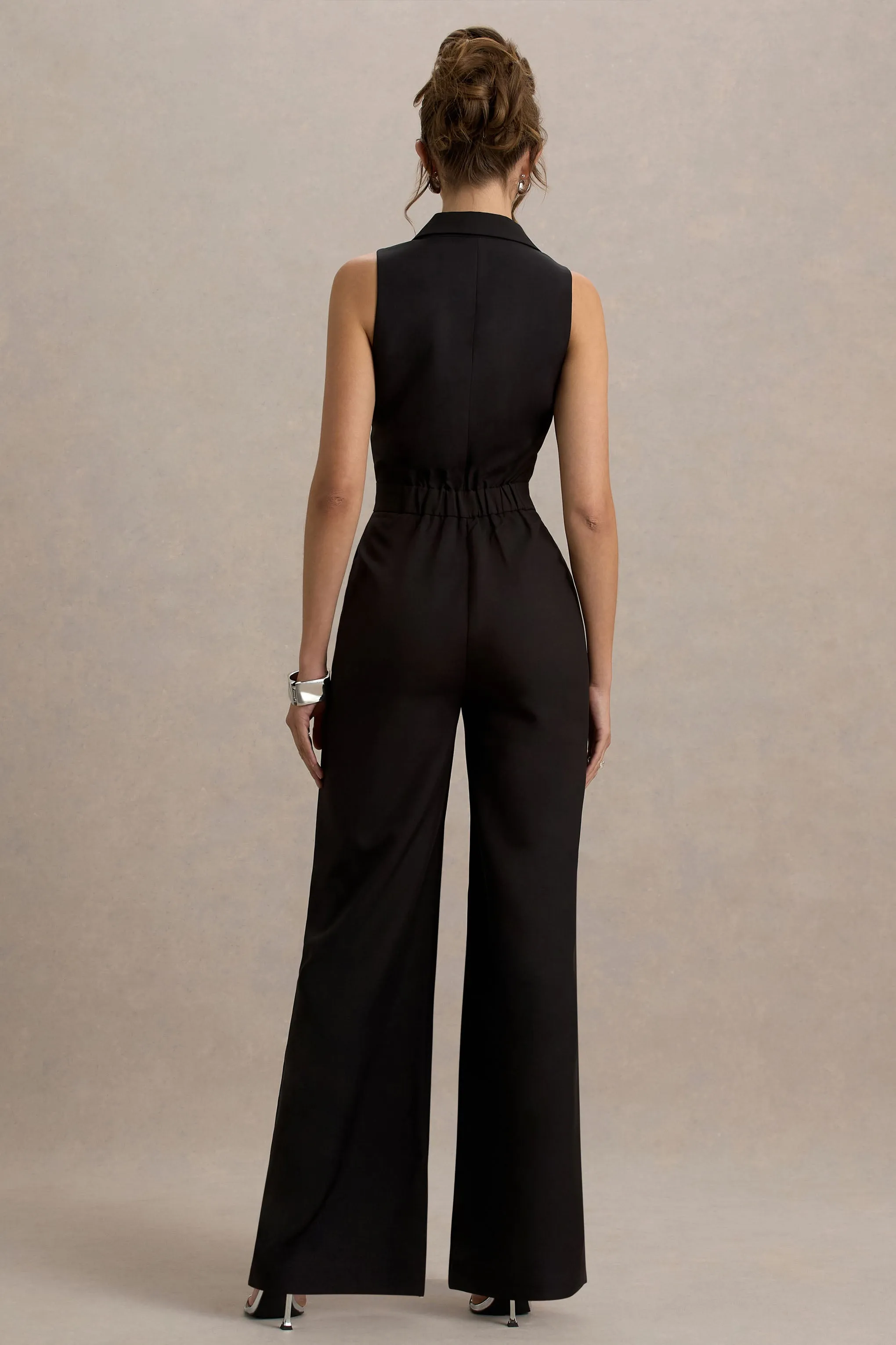 Trixie | Black Plunge-Neck Tailored Jumpsuit