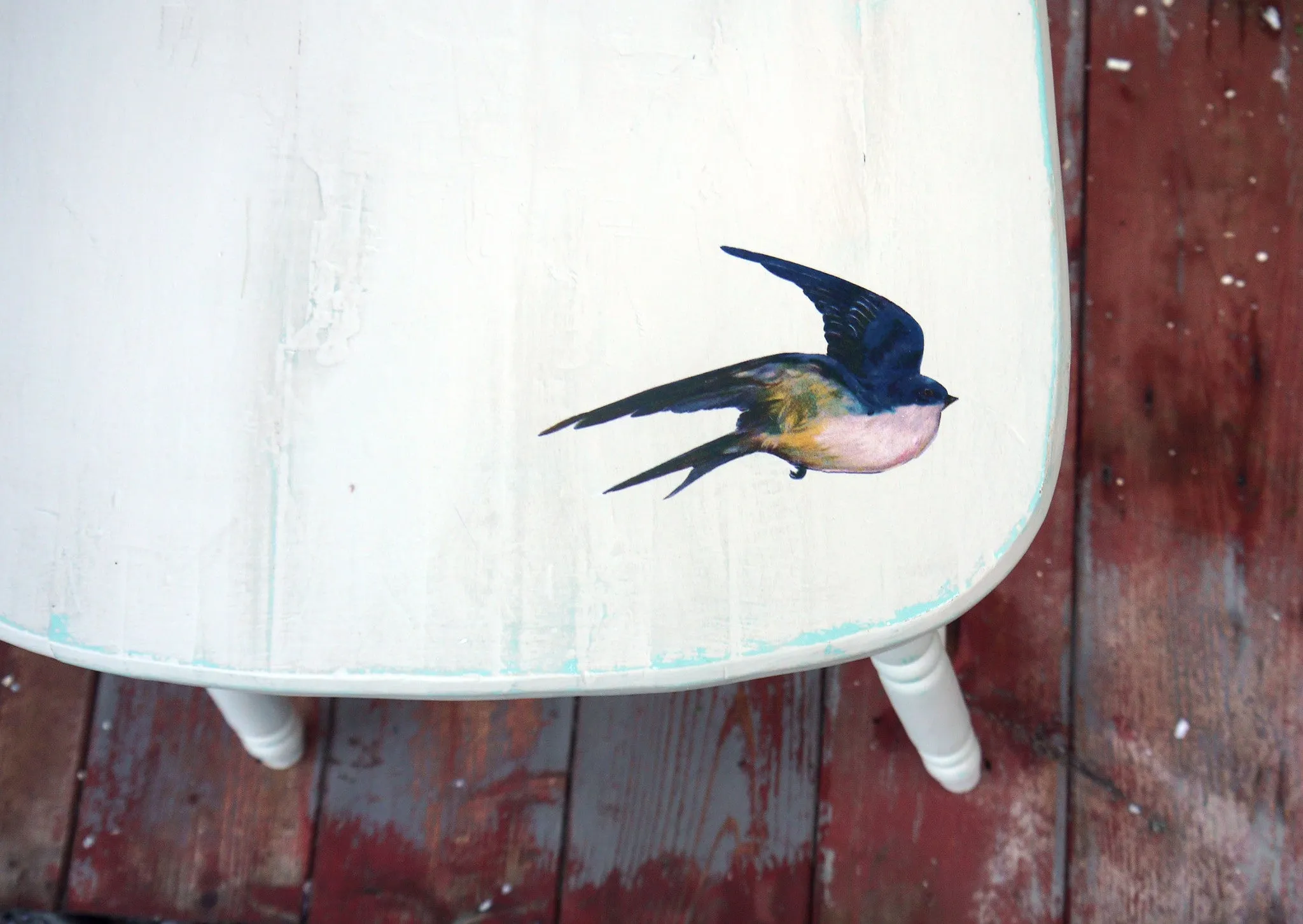 Vintage hand painted dining chair in Fusion Mineral Paint champlain with bird decoupage