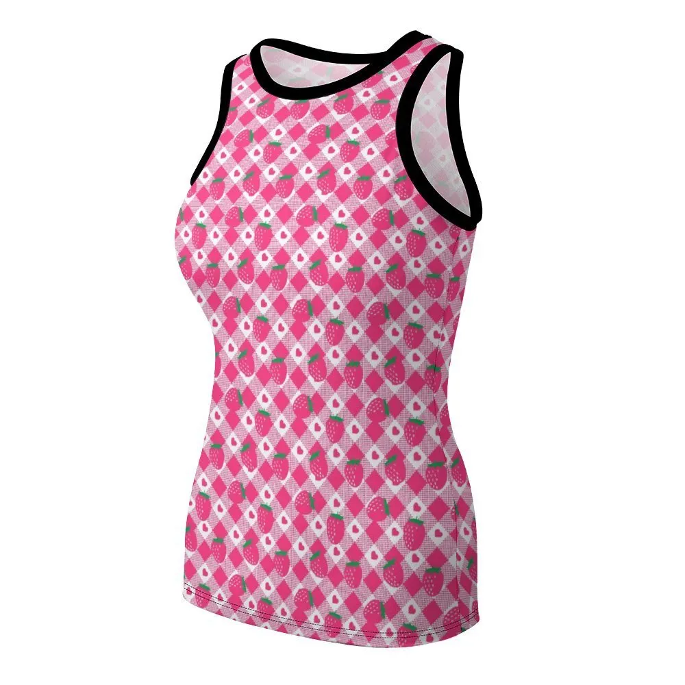 Womens Sleeveless Strawberry Plaid Tank Top