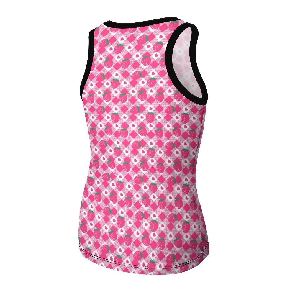 Womens Sleeveless Strawberry Plaid Tank Top